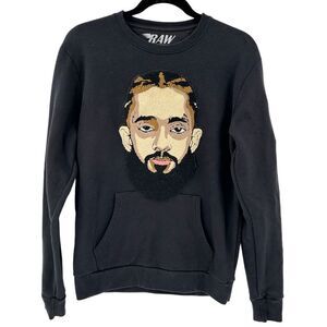 Rawyalty Legend Nipsey Hussle Chenille Pullover Long Sleeve Sweatshirt Blk Small
